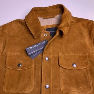 NEW Banana Republic Suede Trucker Jacket M Mens Goat Tobacco Brown 746101-01
